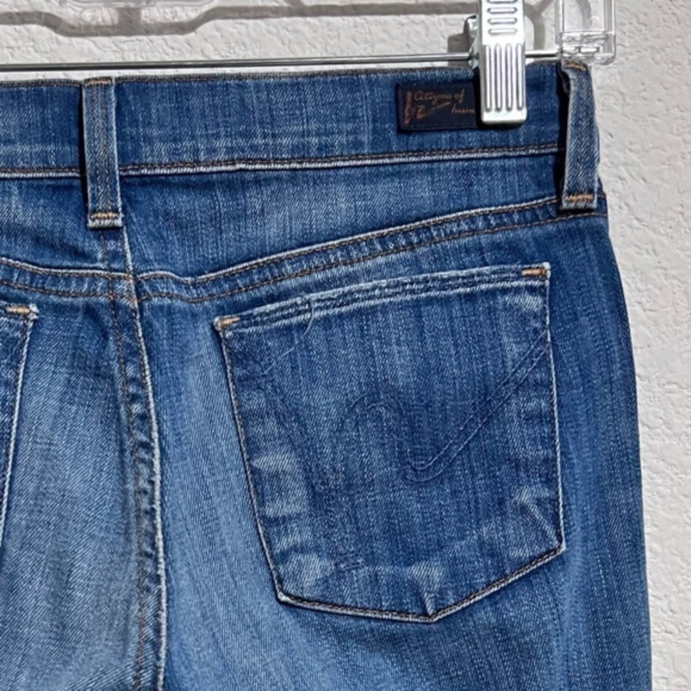 Citizens of Humanity Medium Wash Whiskered Distressed Low Rise Boot Cut Jeans 25 - Picture 8 of 13